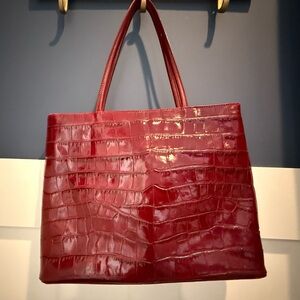 Vintage Monsac Original Red Croc-Embossed Leather Tote | Zip Top | VGUC